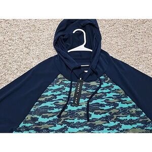 Edgar + Ash Hoodie Men's Large Blue/Green Camo Pattern Pullover Long Sleeve NWT